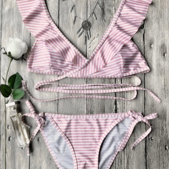 Pink and White Wrap Bikini - Picture 1 of 6